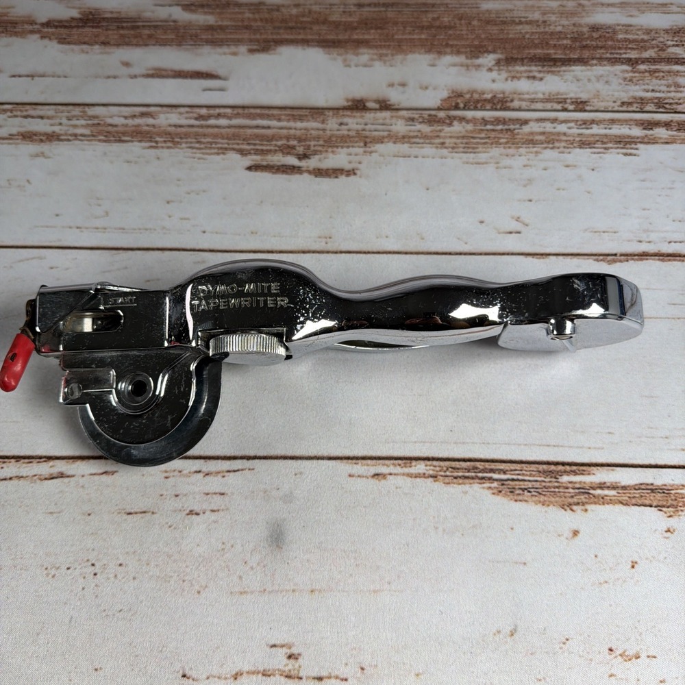 Vintage Dymo-Mite Tapewriter Metal Label Maker Embosser Chrome Manual Handheld